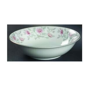 9" Round Vegetable Bowl Shalimar by Valmont Pink Flower gray Stems shabbychic